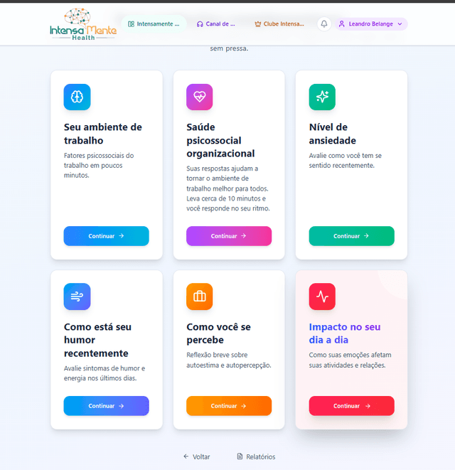 Avaliações psicossociais disponíveis no app do colaborador